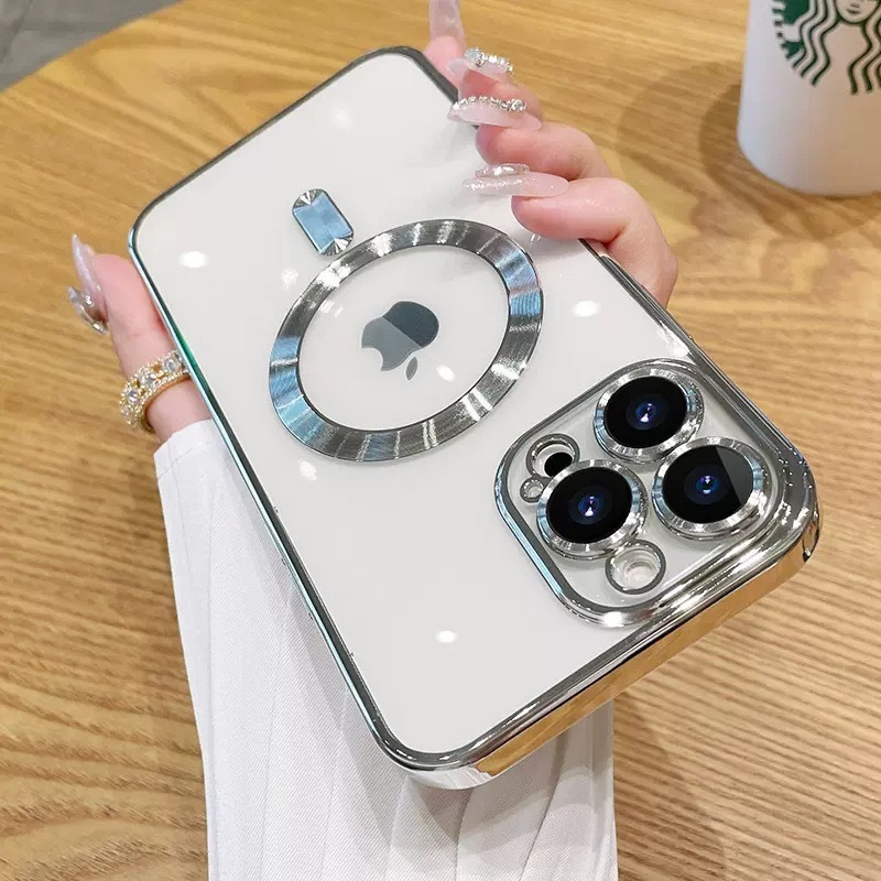 iphone14ケース 軽量 TPU ケース 耐衝撃　無線　磁気 ワイヤレス充電 シルバー 