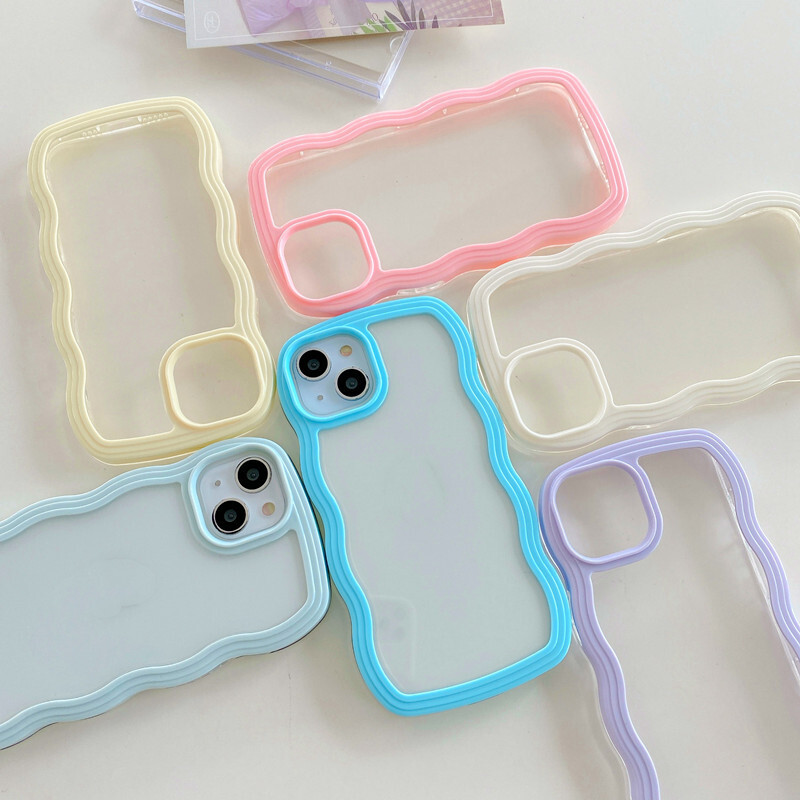 iphone16promaxケース カーバー TPU 可愛い　波型　　お洒落　軽い ケース 耐衝撃高品質ホワイト1c