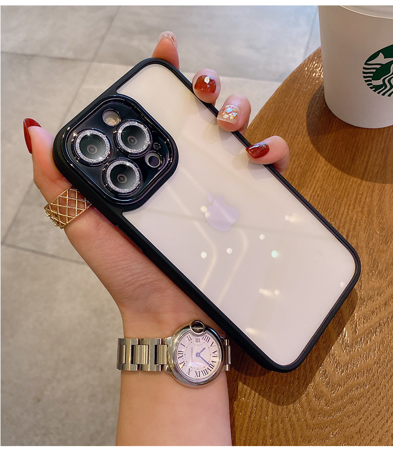 iphone13proケース カーバー レンズ保護付き　透明　お洒落　韓国　軽量 ケース 耐衝撃 高品質 ブラック363