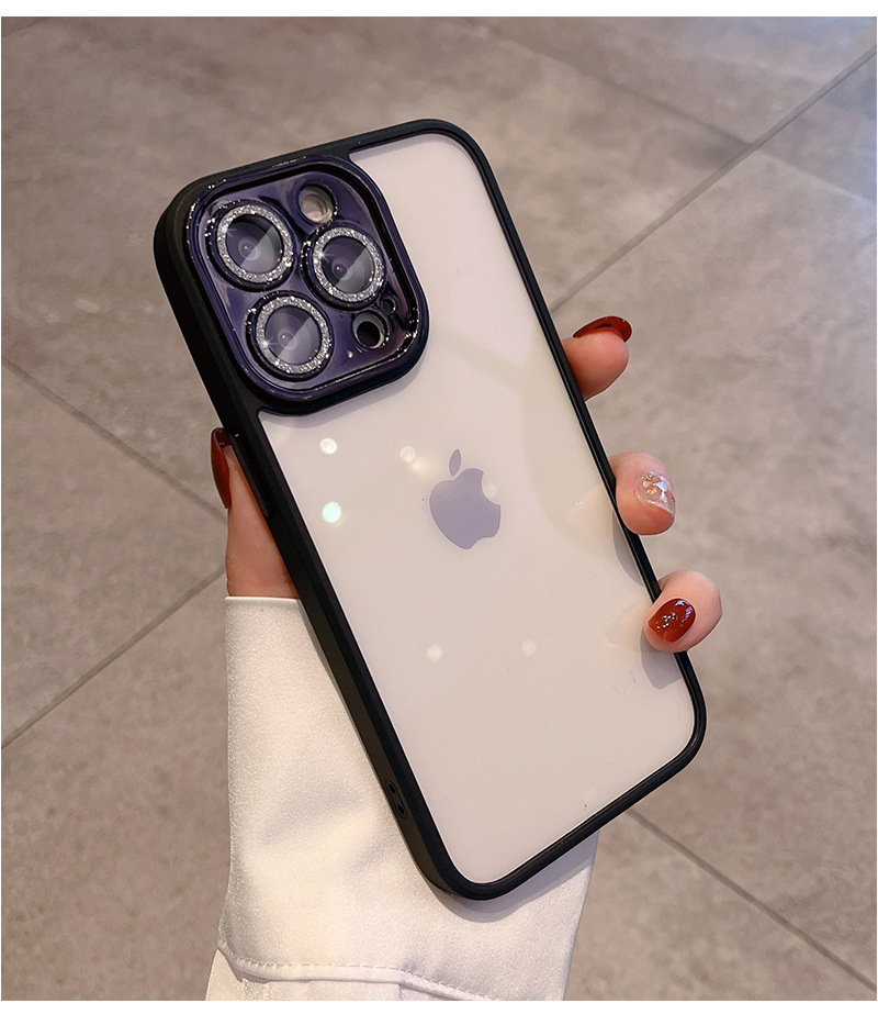 iphone13proケース カーバー レンズ保護付き　透明　お洒落　韓国　軽量 ケース 耐衝撃 高品質 ブラック363