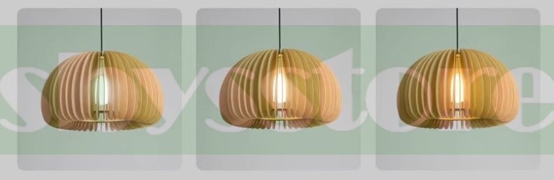 レストラン シャンデリア 天然木制 侘寂風 寢室ライト 和風 南瓜ランプ バーカウンター インフルエンサー向けライト 三色調整可能 50cm