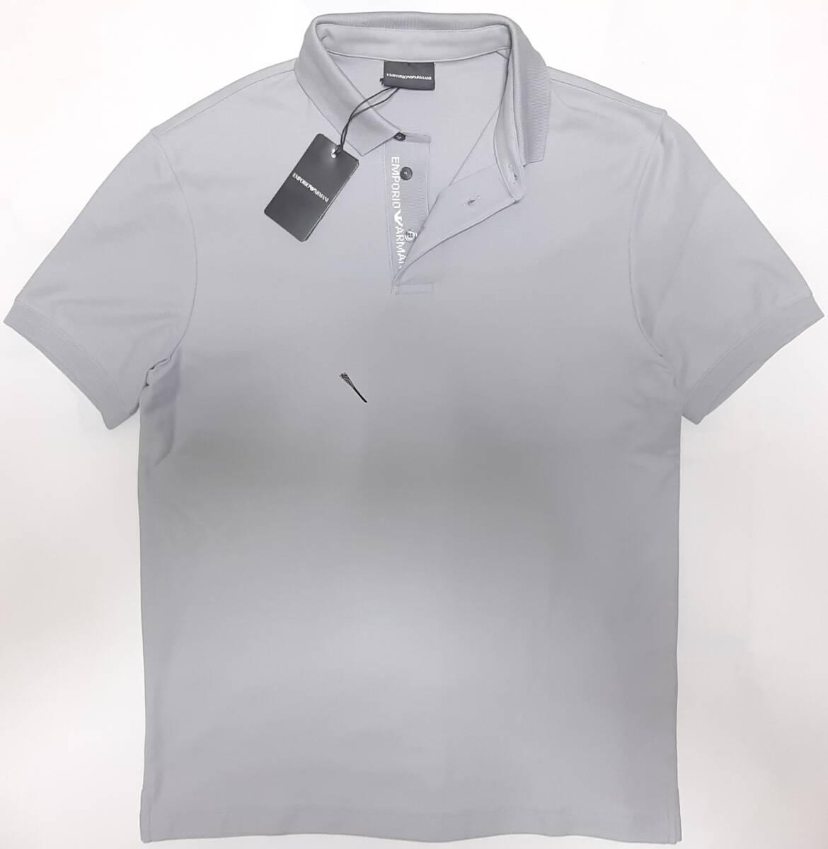 [新品]EMPORIO ARMANI　コントラストロゴ入り【メンズ?鹿の子ジャージポロシャツ】◆2024年春夏モデル　サイズ：XL(52相當)　◆色：グレー