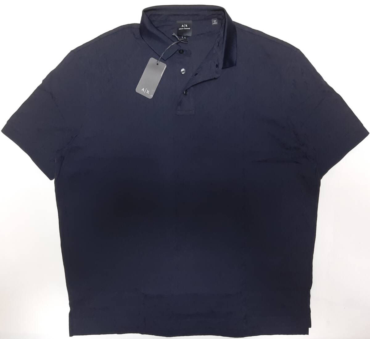 [新品] ARMANI EXCHANGE　ジャガードニットの総ロゴ入り【メンズ?ポロシャツ】◆2025年春夏モデル　サイズ：XL(52～54相當(dāng))　◆色：紺