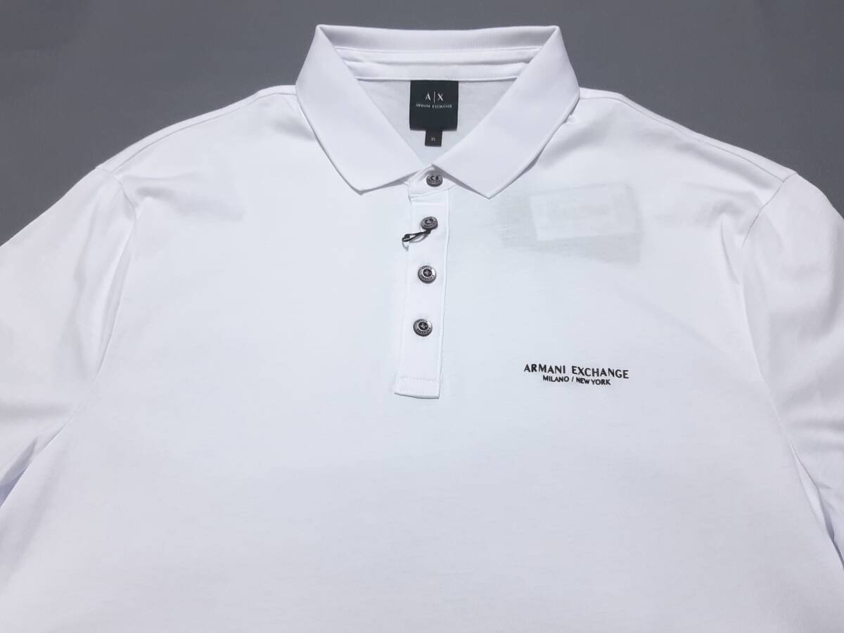 [新品] ARMANI EXCHANGE　定番デザインのワンポイントロゴ入り【メンズ?ポロシャツ】◆2023年春夏モデル　サイズ：L(50相當(dāng))　◆色：白