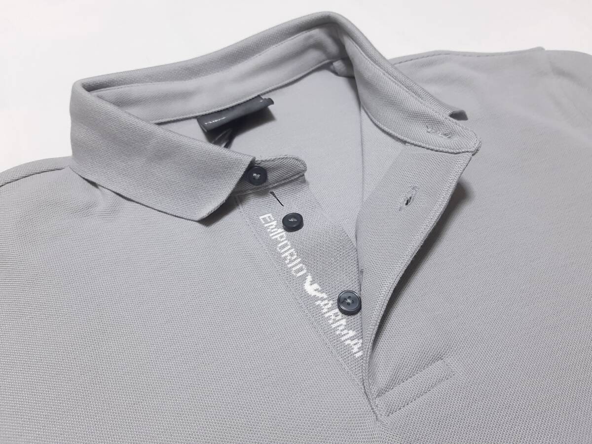 [新品]EMPORIO ARMANI　コントラストロゴ入り【メンズ?鹿の子ジャージポロシャツ】◆2024年春夏モデル　サイズ：XL(52相當)　◆色：グレー