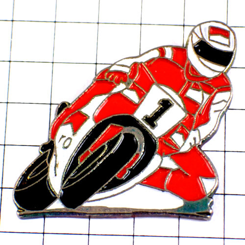 ピンバッジ・バイクレース二輪オートバイ「１」番レーサー仕様◆フランス限定ピンズ◆レアなヴィンテージものピンバッチ_画像1
