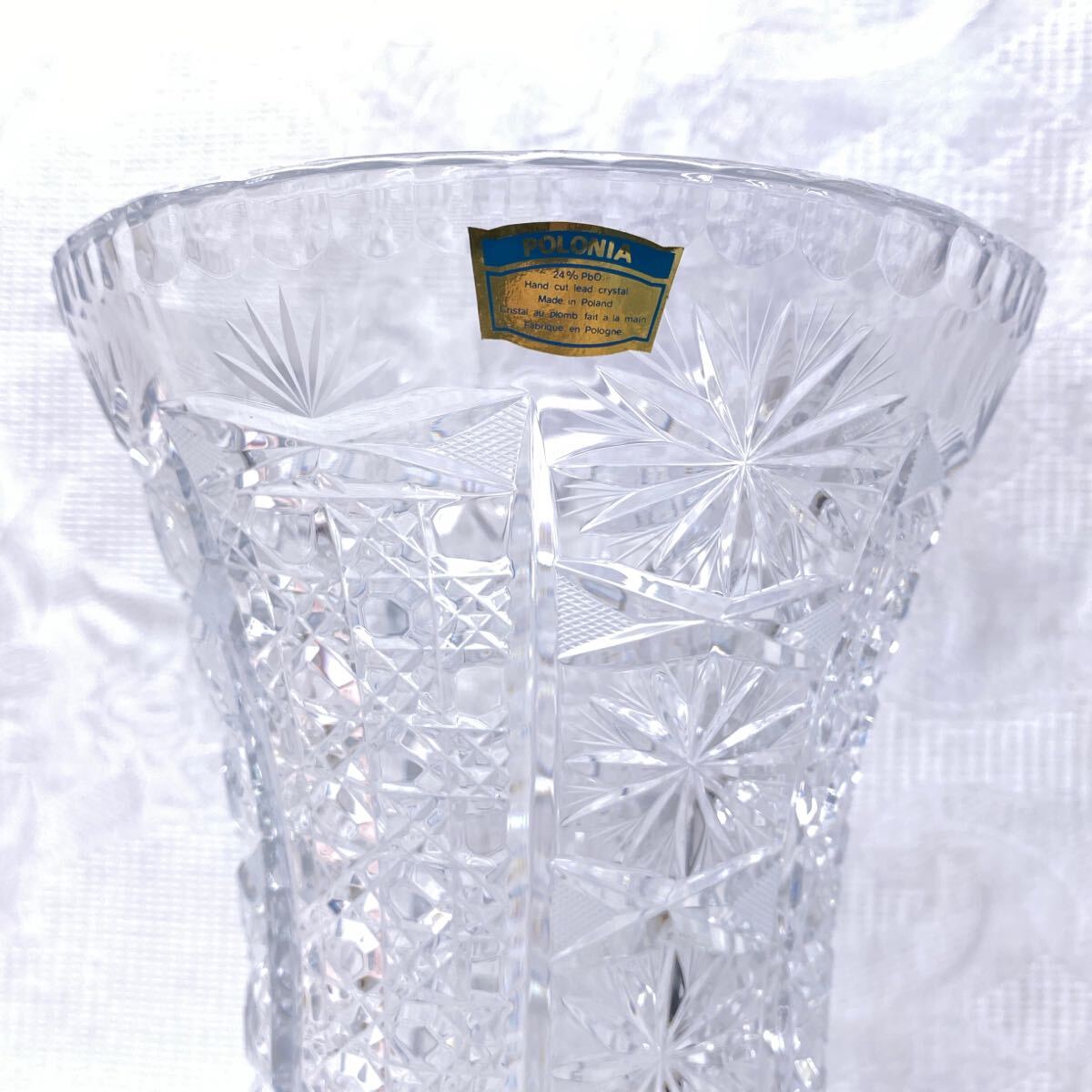 7★ POLONIA ポーランド クリスタルガラス カットガラス 花瓶 花器_画像2
