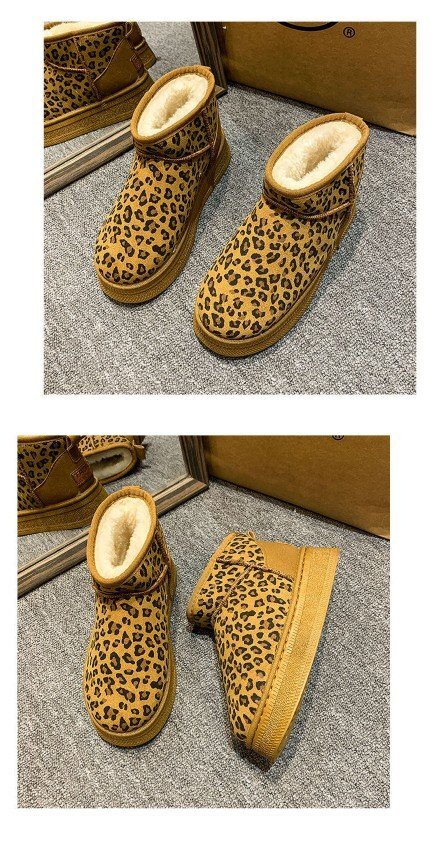  женский обувь короткие сапоги под мутон ботинки Leopard леопардовая расцветка обратная сторона ворсистый обратная сторона боа 23.0cm(36) зеленый 