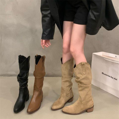  сапоги толстый каблук Western бахрома retro простой casual женская обувь [37]23.5cm черный 