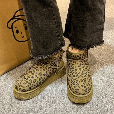  женский обувь короткие сапоги под мутон ботинки Leopard леопардовая расцветка обратная сторона ворсистый обратная сторона боа 23.0cm(36) зеленый 