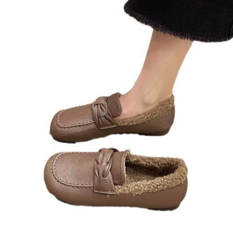  женский Trend обратная сторона ворсистый casual приятный .. Flat mo Como ko нежный ботинки 23.5cm(37) чёрный 