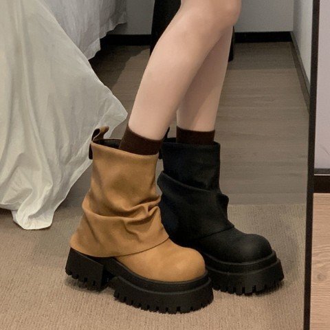 женский обувь покрытие ботинки короткие сапоги engineer boots толщина низ futoshi каблук свободно 25.0cm(40) чёрный 