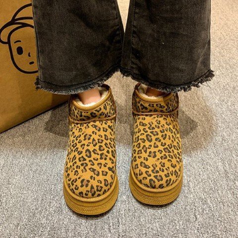  женский обувь короткие сапоги под мутон ботинки Leopard леопардовая расцветка обратная сторона ворсистый обратная сторона боа 23.0cm(36) зеленый 