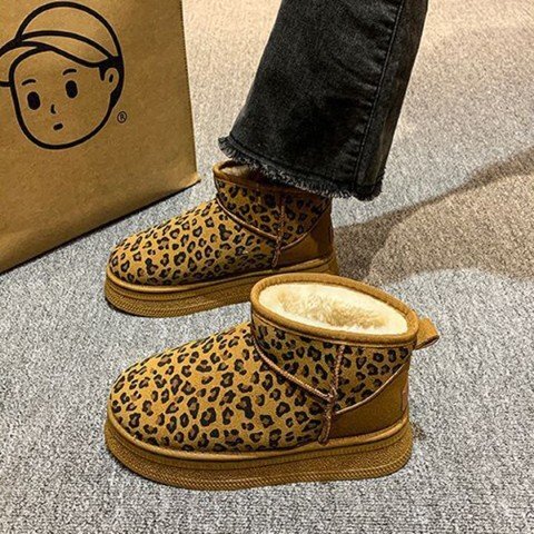  женский обувь короткие сапоги под мутон ботинки Leopard леопардовая расцветка обратная сторона ворсистый обратная сторона боа 23.0cm(36) зеленый 
