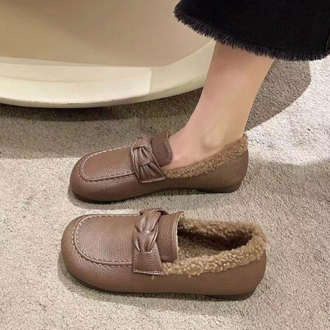  женский Trend обратная сторона ворсистый casual приятный .. Flat mo Como ko нежный ботинки 23.5cm(37) чёрный 