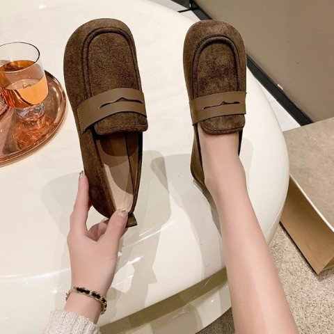  женский шлепанцы туфли-лодочки под мутон Loafer обувь Flat low каблук ....24.5cm(39) Brown 