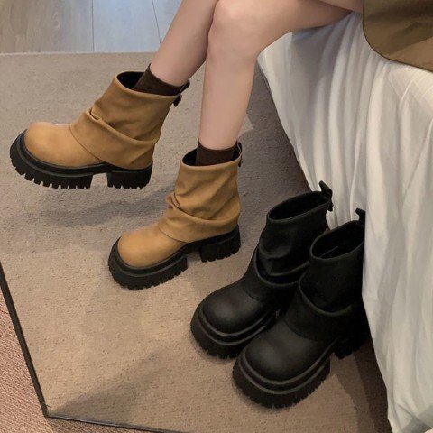  женский обувь покрытие ботинки короткие сапоги engineer boots толщина низ futoshi каблук свободно 25.0cm(40) чёрный 