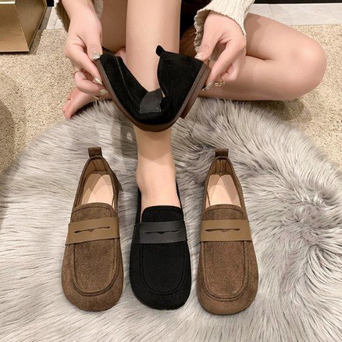  женский шлепанцы туфли-лодочки под мутон Loafer обувь Flat low каблук ....24.5cm(39) Brown 