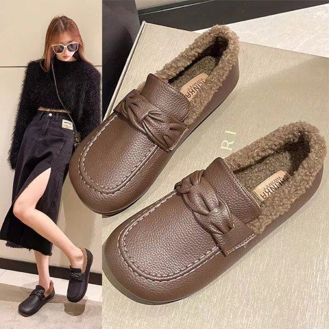  женский Trend обратная сторона ворсистый casual приятный .. Flat mo Como ko нежный ботинки 23.5cm(37) чёрный 