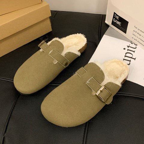  женский под мутон шлепанцы обратная сторона боа обувь короткие сапоги .... Flat 23.5cm(37) зеленый 