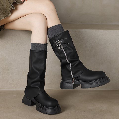  ботинки Short medium толщина низ простой casual выход женская обувь [35]22.5cm черный 