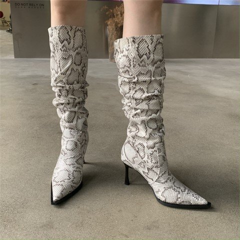  сапоги помятость женский маленький каблук женская обувь [35]22.5cm белый 