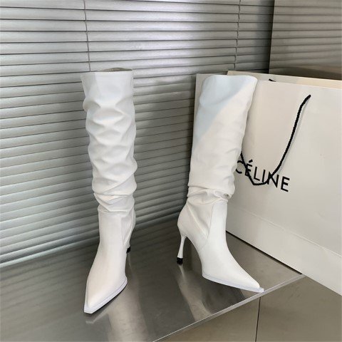  сапоги помятость женский маленький каблук женская обувь [35]22.5cm белый 