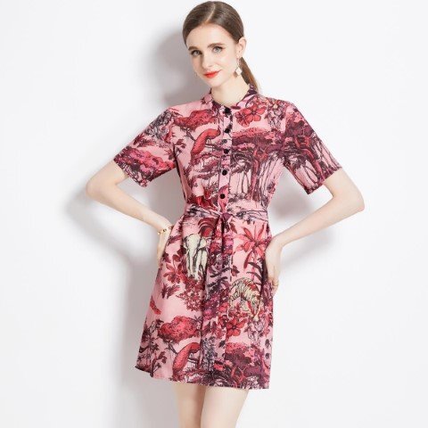  Mini One-piece короткий рукав стиль цветочный принт простой . родители . 2 следующий .... женский 2XL розовый 