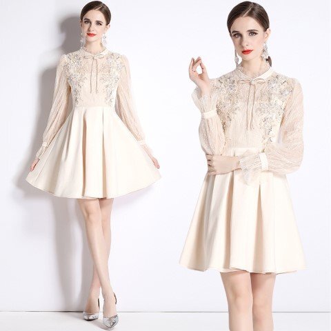  Mini One-piece короткий One-piece длинный рукав гонки красивый . платье 2 следующий ..... родители .2XL бежевый 