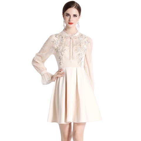  Mini One-piece короткий One-piece длинный рукав гонки красивый . платье 2 следующий ..... родители .2XL бежевый 