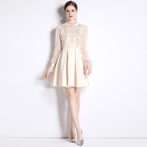  Mini One-piece короткий One-piece длинный рукав гонки красивый . платье 2 следующий ..... родители .2XL бежевый 