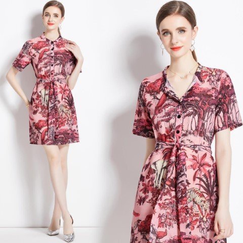  Mini One-piece короткий рукав стиль цветочный принт простой . родители . 2 следующий .... женский 2XL розовый 