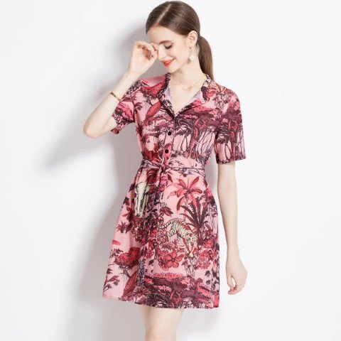  Mini One-piece короткий рукав стиль цветочный принт простой . родители . 2 следующий .... женский 2XL розовый 