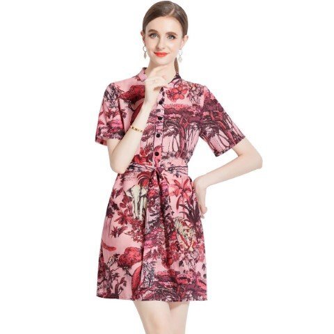  Mini One-piece короткий рукав стиль цветочный принт простой . родители . 2 следующий .... женский 2XL розовый 