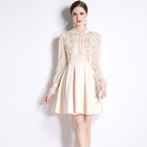  Mini One-piece короткий One-piece длинный рукав гонки красивый . платье 2 следующий ..... родители .2XL бежевый 