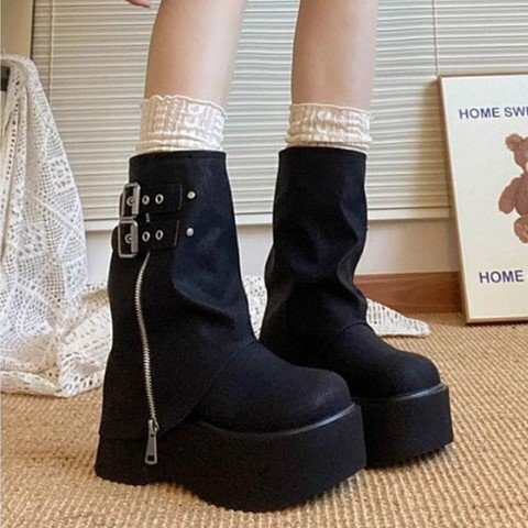  женский обувь сапоги двойной ремень покрытие ботинки короткие сапоги engineer boots 23.5cm(37) длинный / чёрный 
