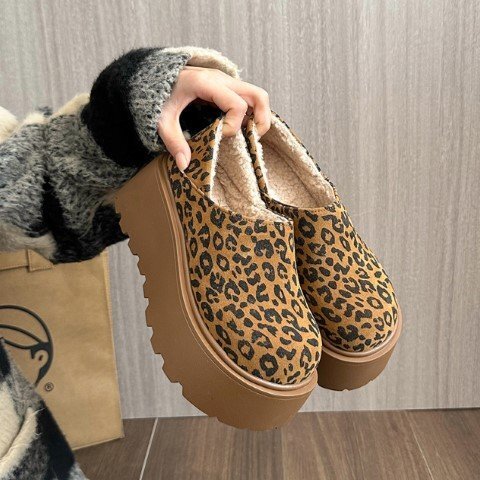  под мутон под кожу шлепанцы леопардовая расцветка Leopard рисунок обратная сторона боа обувь короткие сапоги Bab -shu25.0cm(40) под кожу / красный вино 