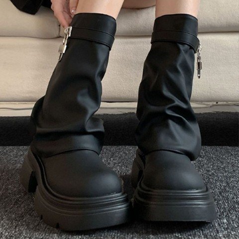  женский обувь сапоги двойной ремень покрытие ботинки короткие сапоги engineer boots 24.5cm(39) чёрный 