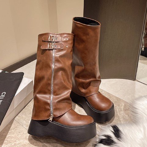  женский обувь сапоги двойной ремень покрытие ботинки короткие сапоги engineer boots 23.5cm(37) длинный / чёрный 