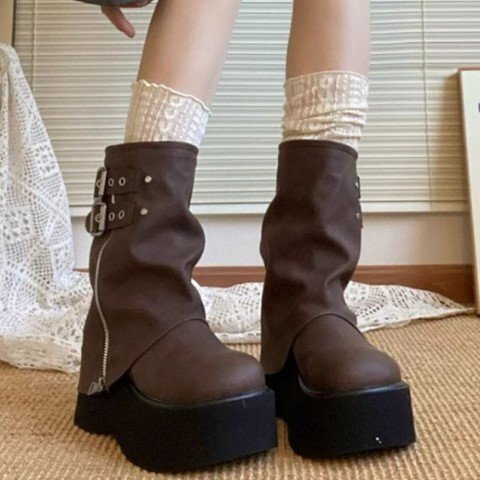  женский обувь сапоги двойной ремень покрытие ботинки короткие сапоги engineer boots 23.5cm(37) длинный / чёрный 