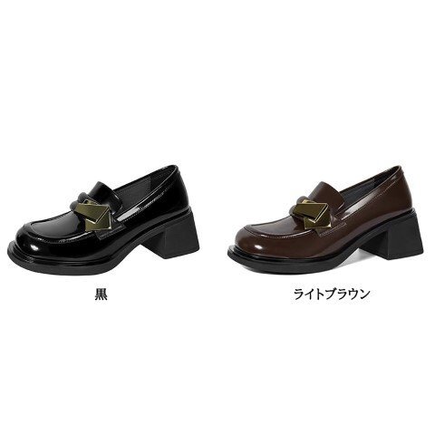  женский Loafer туфли-лодочки квадратное tu металлические принадлежности толщина низ чёрный Brown прекрасный ножек ножек длина futoshi каблук 24.0cm(38) чёрный 