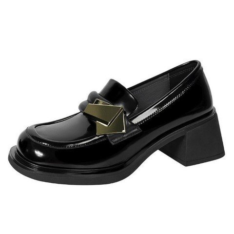 женский Loafer туфли-лодочки квадратное tu металлические принадлежности толщина низ чёрный Brown прекрасный ножек ножек длина futoshi каблук 24.0cm(38) чёрный 