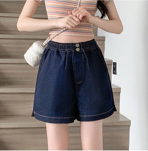デニムパンツ ショートパンツ ミニパンツ ホットパンツ ワイド シンプル カジュアル 半ズボン レディース 2XL ブルー
