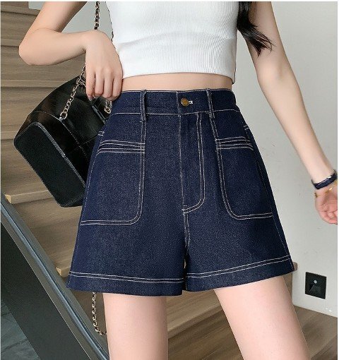 デニムパンツ ショートパンツ ホットパンツ シンプル カジュアル お出かけ レディース 5XL ブルー