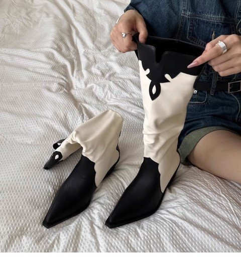  сапоги po Inte dotu запад часть kau Boy ботинки женская обувь [37]23.5cm черный 