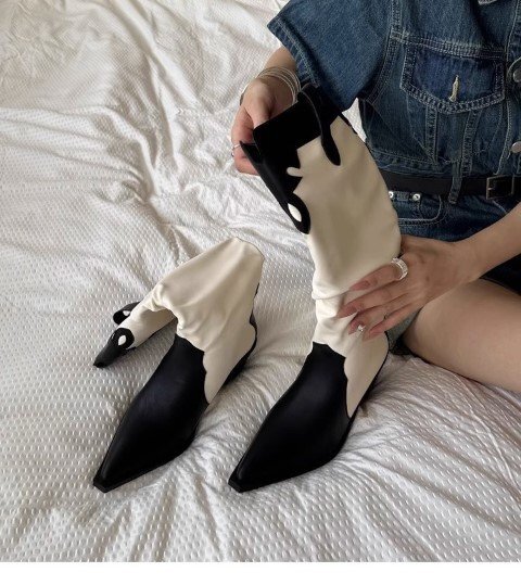  сапоги po Inte dotu запад часть kau Boy ботинки женская обувь [37]23.5cm черный 