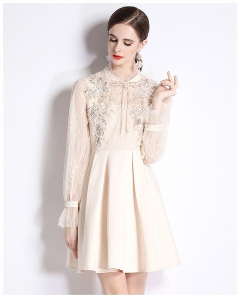  Mini One-piece короткий One-piece длинный рукав гонки красивый . платье 2 следующий ..... родители .2XL бежевый 