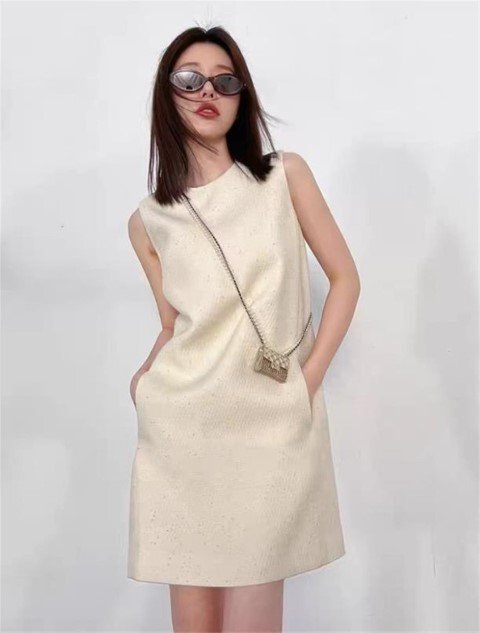 袖なしワンピ ミニワンピース ノースリーブ ベストワンピ 清楚 カジュアル かわいい 夏 L ベージュ