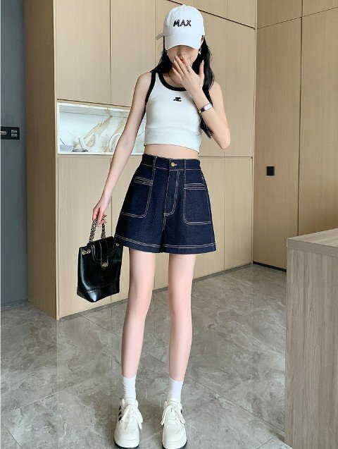 デニムパンツ ショートパンツ ホットパンツ シンプル カジュアル お出かけ レディース 5XL ブルー