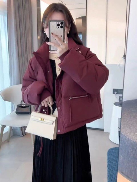 アウター ジャケット コート 長袖 厚手 ショート丈 ハイネック 詰め襟 カジュアル シンプル 防寒 レディース 2XL ブラック